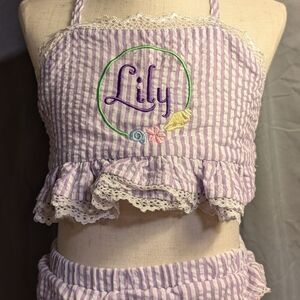 Purple Striped Halter Top and Shorts Set